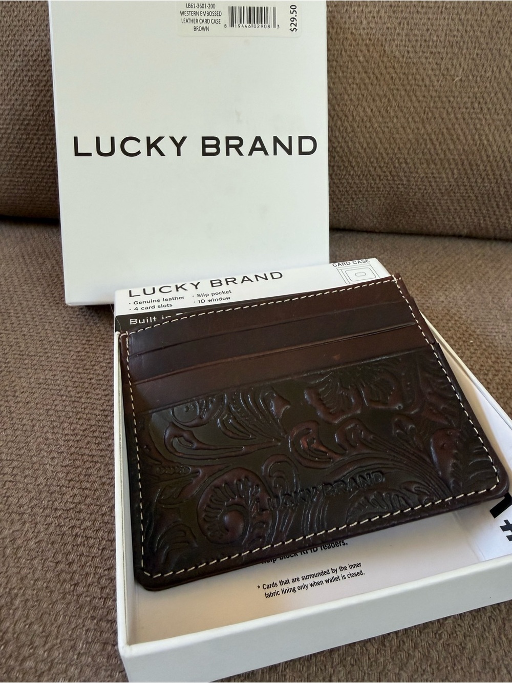 Lucky Brand Men's Western Embossed Leather Card Case NIB - Picture 3 of 10